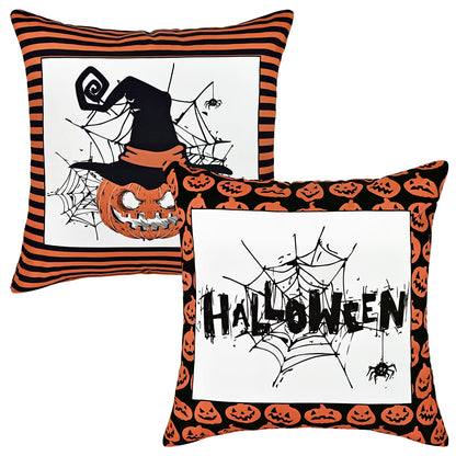 BLEUM CADE Halloween Pillow Covers, 2 Pack Farmhouse Fall Pillow Covers 18 x 18 inch, Black White Striped Ghost Throw Pillow Cases for Sofa Bed Throw Cushion