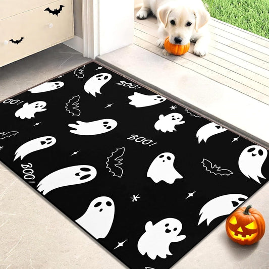 BLEUM CADE Halloween Welcome Mat Ghost Bat Outdoor Doormat,Non Slip Low Profile Entrance Mat for Outside Patio,18 x 30 inches