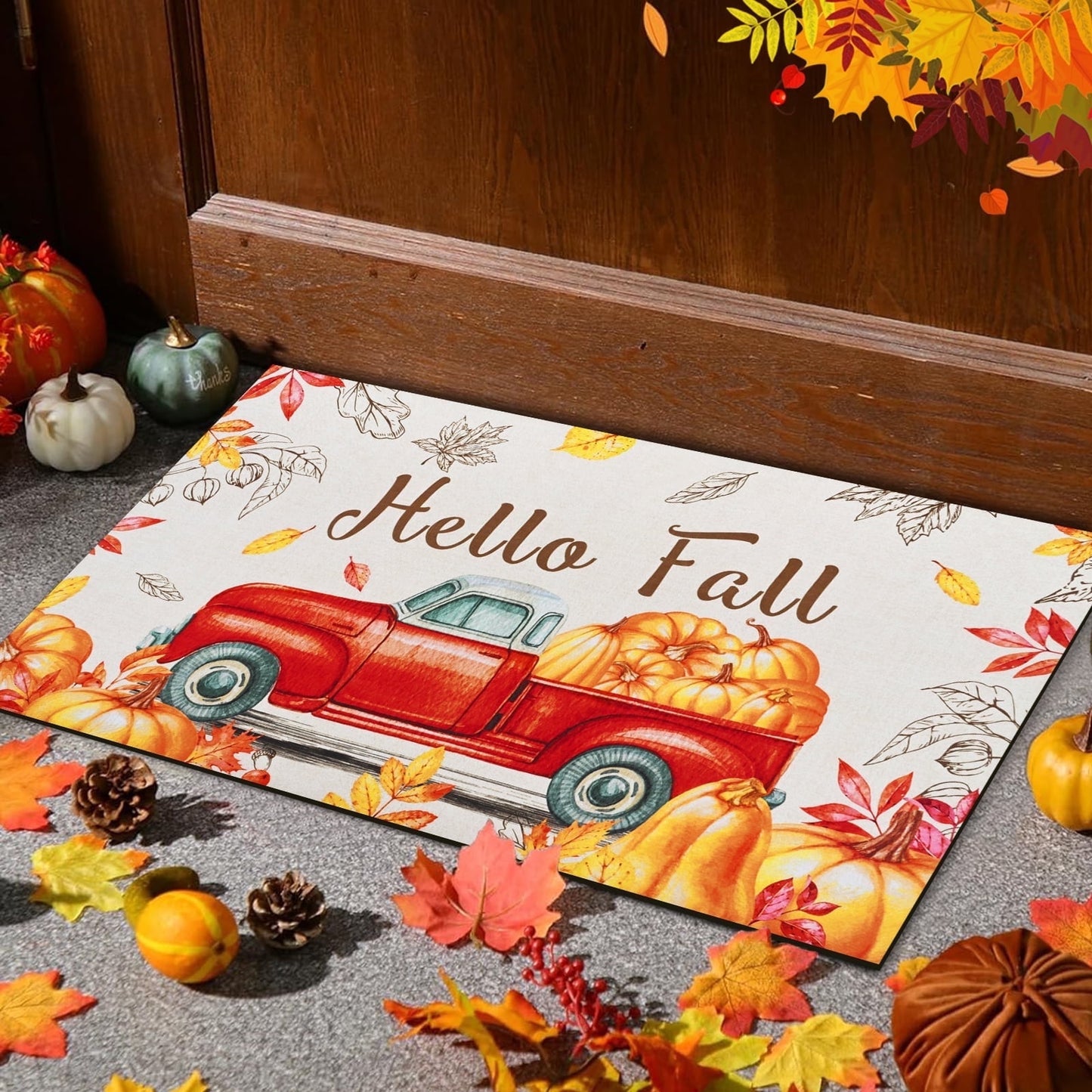 BLEUM CADE Fall Doormat Outdoor Welcome Mat for Entrance,Sunflower Pumpkin Door Mat Outside Entry Rug,18 x 30 inches