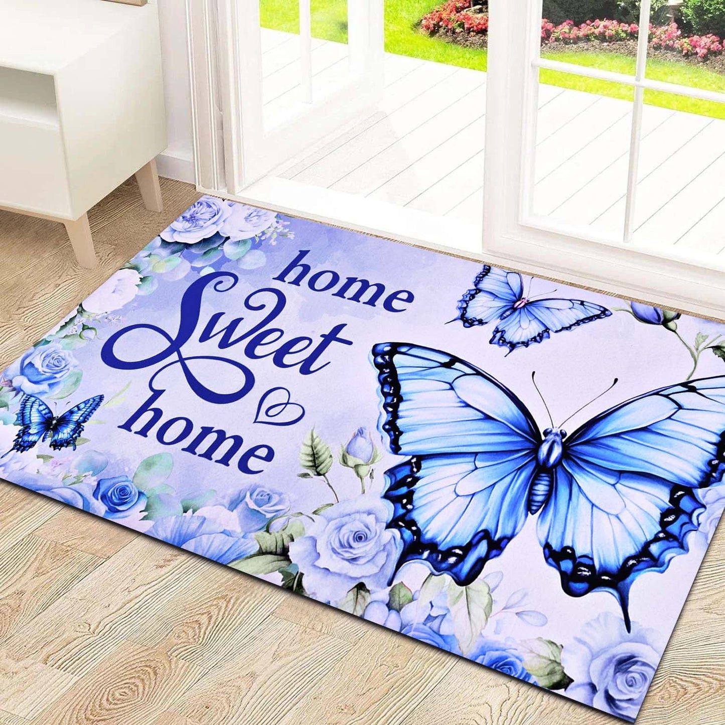 BLEUM CADE Spring Welcome Mat Butterfly Outdoor Doormat,Non Slip Sunflower Entry Mat for Outside Patio,18 x 30 inches
