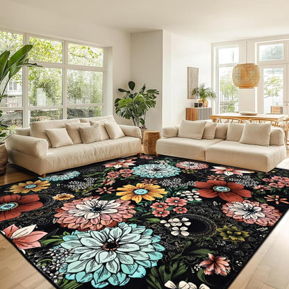 BLEUM CADE Living Room Rug 8x10 Boho Floral Area Rug,Washable Soft Carpet for Bedroom