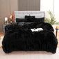 BLEUM CADE Luxury Fluffy Fuzzy King Bedding Comforter Set,3 Pieces Shaggy Duvet Cover Set,Furry Plush Velvet Comforter Cover with Zip Closure,King,Black