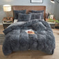 BLEUM CADE Luxury Fluffy Fuzzy Queen Bedding Comforter Set?4 Pieces Shaggy Duvet Cover Set?Furry Plush Velvet Comforter Cover with Zip Closure?Queen?Light Grey