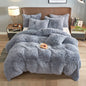 BLEUM CADE Luxury Fluffy Fuzzy Queen Bedding Comforter Set?4 Pieces Shaggy Duvet Cover Set?Furry Plush Velvet Comforter Cover with Zip Closure?Queen?Light Grey