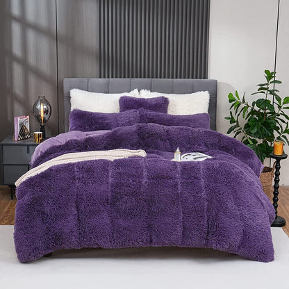 BLEUM CADE Luxury Fluffy Fuzzy King Bedding Comforter Set,4 Pieces Shaggy Duvet Cover Set,Furry Plush Velvet Comforter Cover with Zip Closure,King,Navy Blue