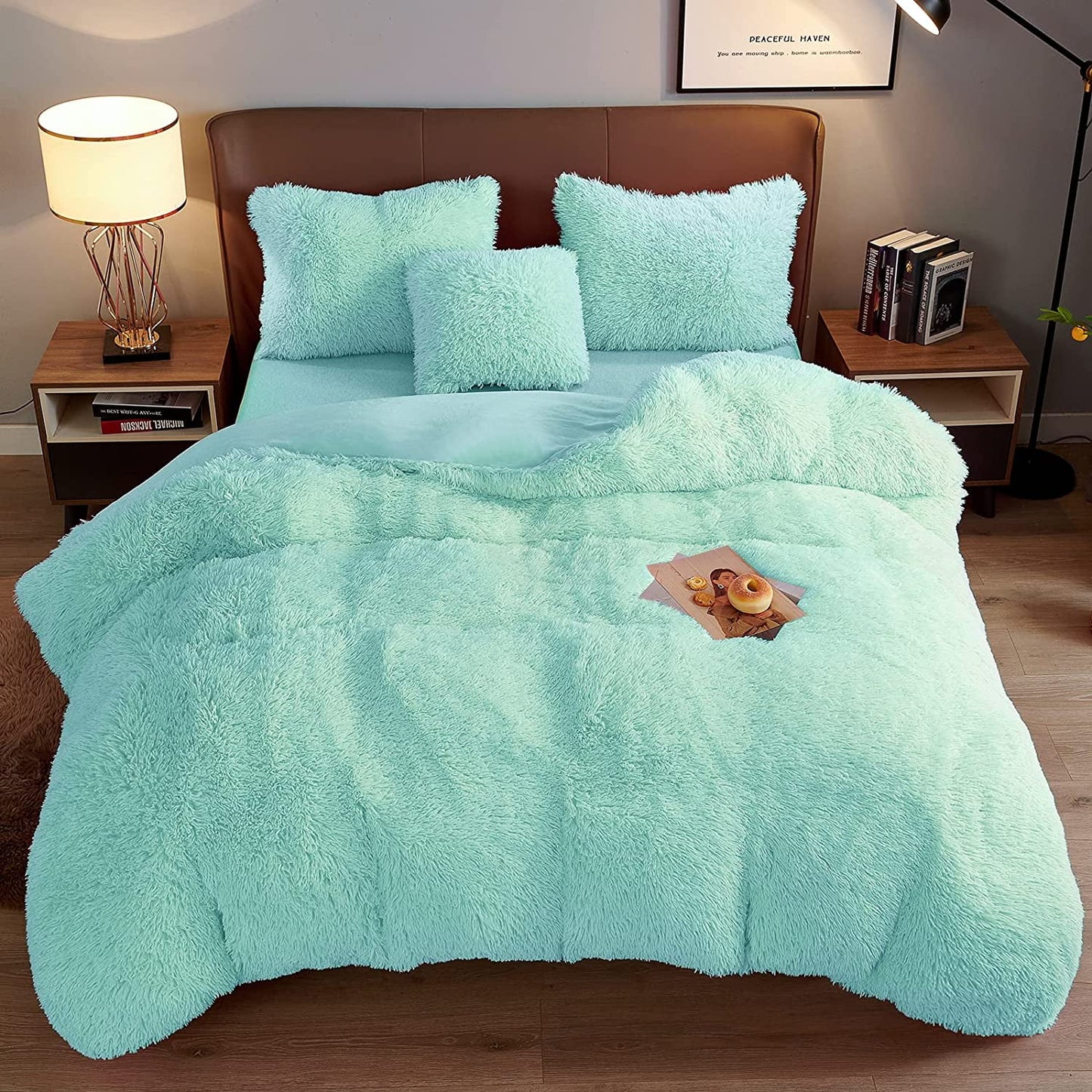 BLEUM CADE Luxury Fluffy Fuzzy Queen Bedding Comforter Set,3 Pieces Shaggy Duvet Cover Set,Furry Plush Velvet Comforter Cover with Zip Closure,Queen,Black