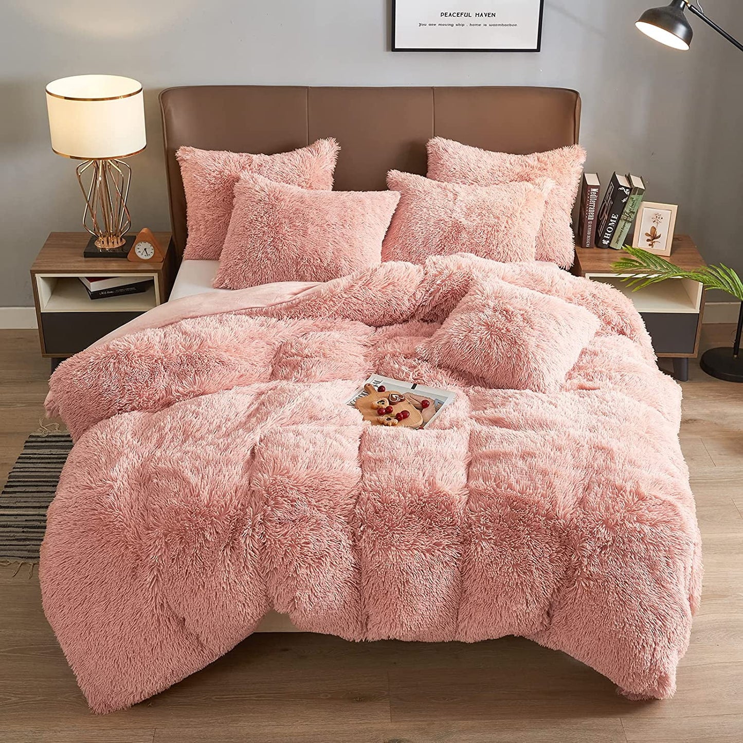 BLEUM CADE Luxury Fluffy Fuzzy King Bedding Comforter Set,3 Pieces Shaggy Duvet Cover Set,Furry Plush Velvet Comforter Cover with Zip Closure,White
