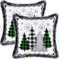 BLEUM CADE Christmas Throw Pillow Covers 18 x 18 inch Snowflakes Xmas Tree Buffalo Plaid Pillow Covers Set of 2,Winter Holiday Decorative Pillow Cases