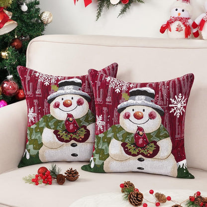 BLEUM CADE 2 Pack Christmas Throw Pillow Covers 18 x 18 inches Chenille Green Xmas Tree Pillowcases for Sofa Couch
