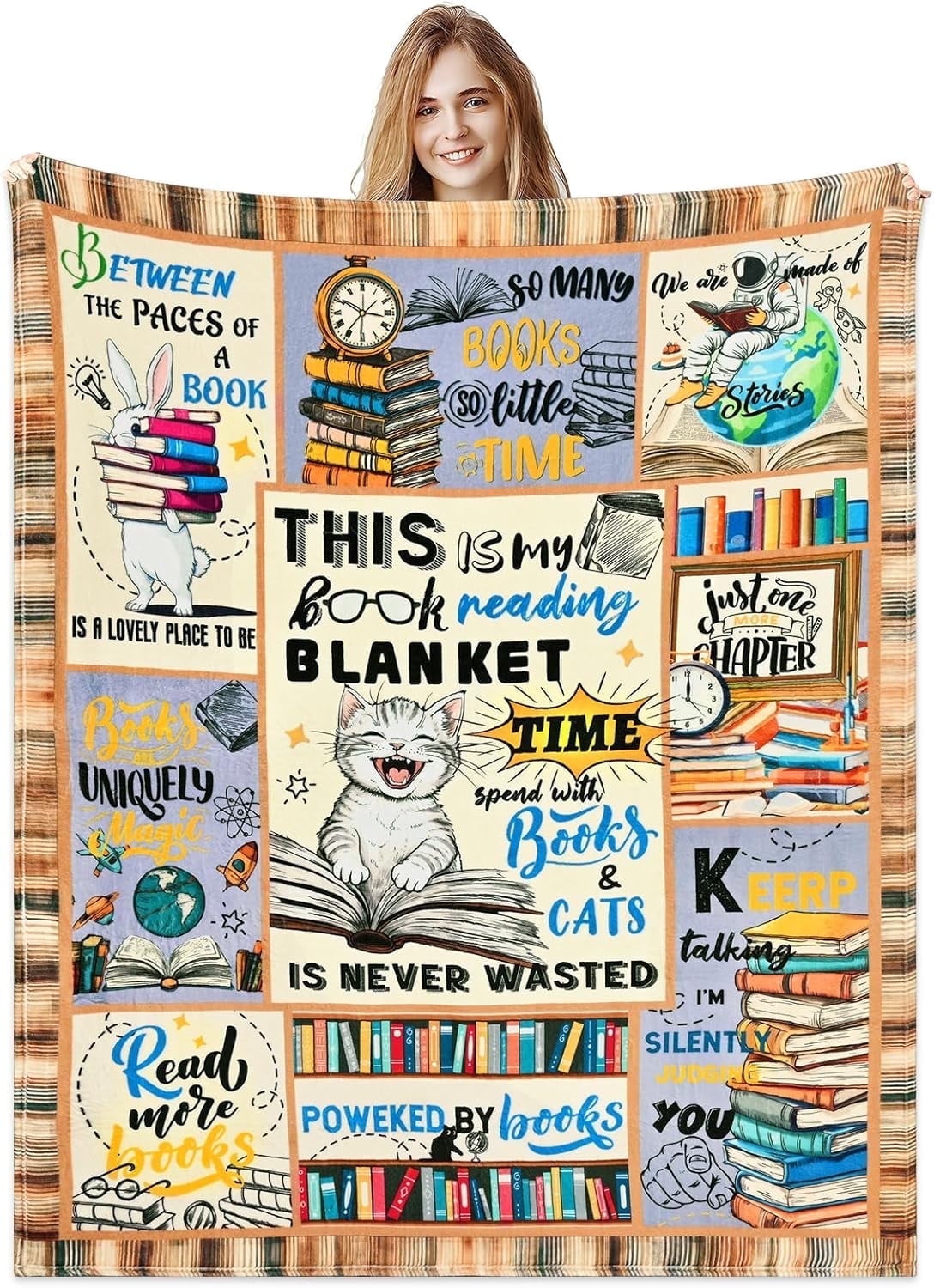 BLEUM CADE Fall Throw Blanket,Book Lovers Gifts Blanket,Super Soft Flannel Throw Blankets for Bed Couch Sofa 50"x60"