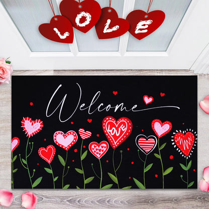 BLEUM CADE Valentine's Day Door Mat Outdoor Love Heart Door Mat Non Slip Low-Profile Welcome Doormat Valentines Gift,18 x 30 inch