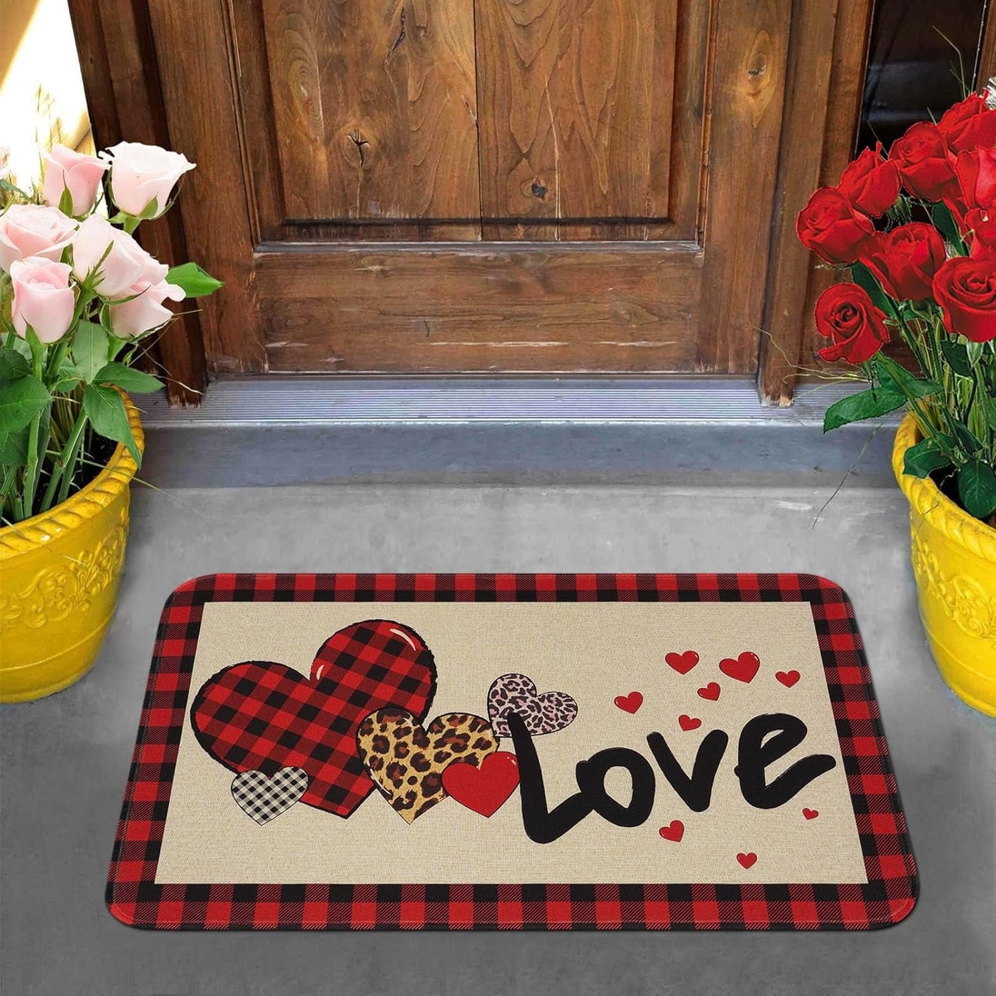 BLEUM CADE Valentine's Day Door Mat Outdoor Love Heart Door Mat Non Slip Low-Profile Welcome Doormat Valentines Gift,18 x 30 inch