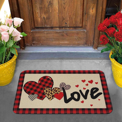 BLEUM CADE Valentine's Day Door Mat Outdoor Love Heart Door Mat Non Slip Low-Profile Welcome Doormat Valentines Gift,18 x 30 inch