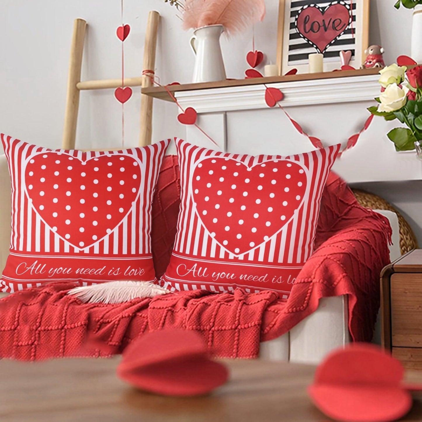 BLEUM CADE Valentine's Day Throw Pillow Cover 18 x 18 in,2 Pack Red Loving Pillowcases for Couch Sofa Decor Pillow Covers for Home Decorations