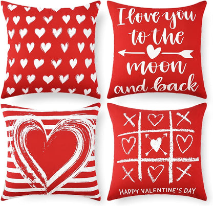 BLEUM CADE Valentines Day Pillow Covers Set of 4 I Love You Throw Pillow Covers 18 x 18 inch Happy Valentine Day Pillowcases for Anniversary Wedding
