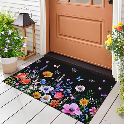 BLEUM CADE Spring Welcome Mat Floral Non Slip Outdoor Doormats,Tulip Low Profile Door Mat for Front Entrance & Outside Patio,18" x 30"