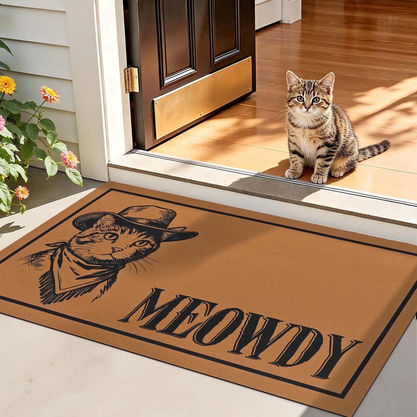 Bleum Cade Welcome Mat Non-Slip Low Profile Front Door Mat for Outdoor Indoor,No Need to Knock We Know You're Here Dog Pet Door Mat, Dog-Lover Gift,Brown,18"x30"