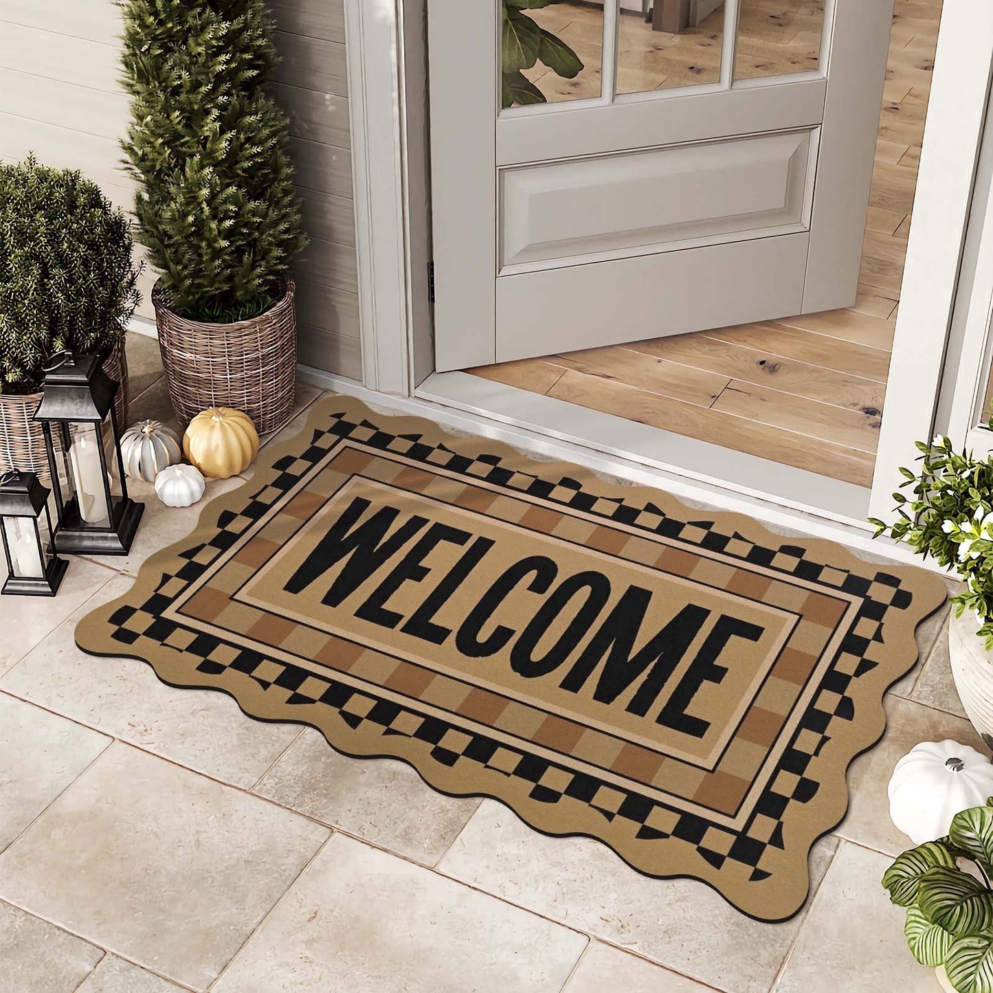 Bleum Cade Welcome Mat Non-Slip Low Profile Front Door Mat for Outdoor Indoor,Muddy Dirt Resist Stain Fade Door Mat for Outside Patio Porch,Brown (18"x30",Welcome)