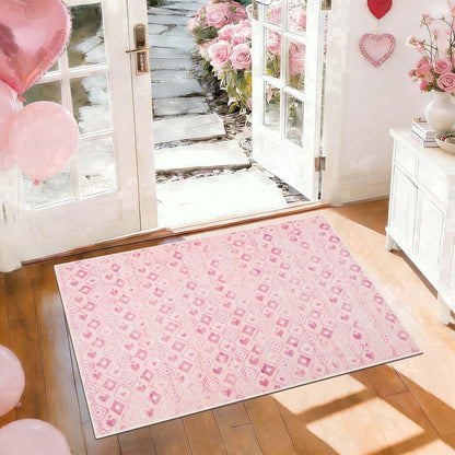 Bleum Cade 2'x3' Washable Entry Rug, Super Soft Low Pile Non-Slip Outdoor Indoor Pink Love Hearts Door Mat for Kitchen, Laundry Entryway, Bathroom, Mother's Day Ideal Gift for Mom