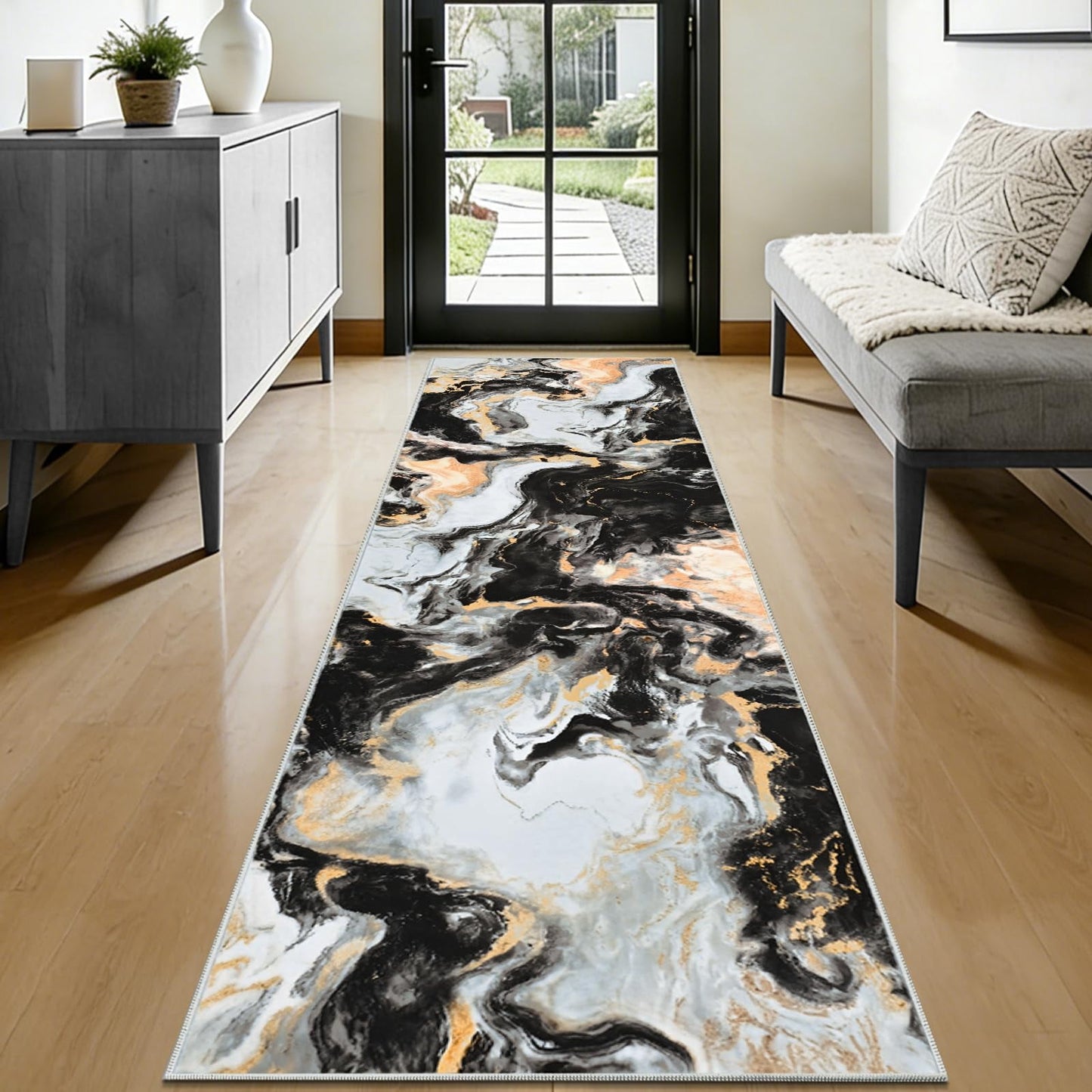 Bleum Cade 2x7 Runner Rug for Hallways Kitchen Modern Abstract Washable Runner Rug Soft Non Slip Marble Indoor Carpet Runner for Laundry Entryway Bedroom Bathroom