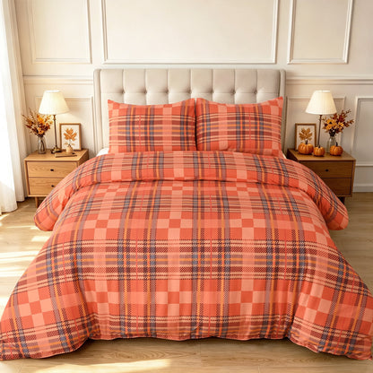 Bleum Cade 3 Piece Fall Duvet Cover Set King Size,Thanksgiving Pumpkin Maple Leaves Patchwork Lightweight Comforter Cover Set,Soft Cozy Bedding Cover for Home Decor(90"x 104")