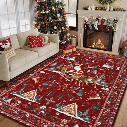 Bleum Cade Christmas Rugs for Living Room 5x7 Area Rug,Christmas Santa Washable Rugs for Bedroom,Soft Faux Wool Non Slip Bedroom Rugs,Winter Red Large Carpet for Dining Room,Christmas Decorations