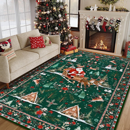 Bleum Cade Christmas Rugs for Living Room 5x7 Area Rug,Christmas Santa Washable Rugs for Bedroom,Soft Faux Wool Non Slip Bedroom Rugs,Winter Red Large Carpet for Dining Room,Christmas Decorations
