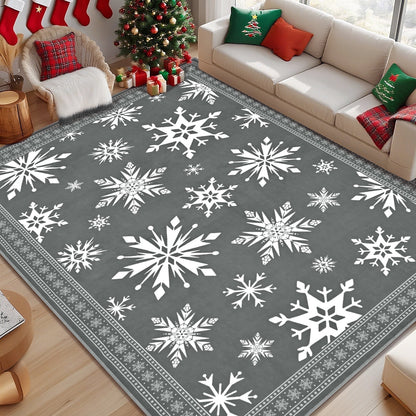 Bleum Cade Christmas Snowflake 5'x7' Area Rugs for Living Room,Gray Washable Rugs for Bedroom Dinning Room,Soft Low Pile Rug,Non Slip Durable Large Carpet for Christmas Decorations