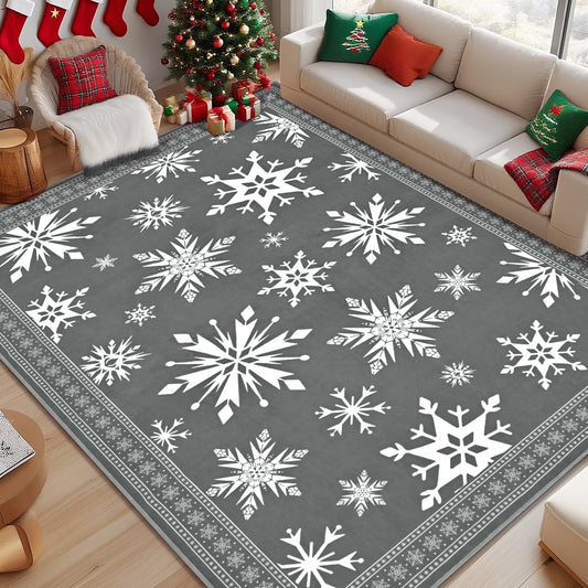 Bleum Cade Christmas Snowflake 5'x7' Area Rugs for Living Room,Gray Washable Rugs for Bedroom Dinning Room,Soft Low Pile Rug,Non Slip Durable Large Carpet for Christmas Decorations