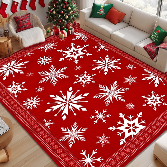 Bleum Cade Christmas Snowflake 5'x7' Area Rugs for Living Room,Red Washable Rugs for Bedroom Dinning Room,Soft Low Pile Rug,Non Slip Durable Large Carpet for Christmas Decorations