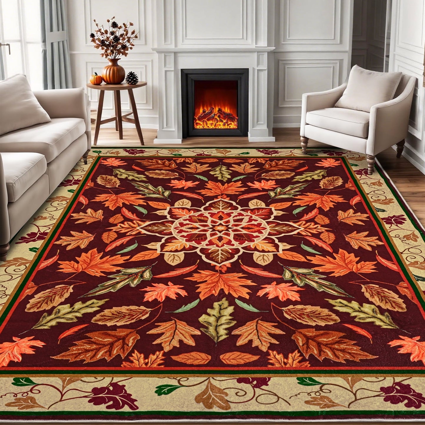 Bleum Cade 5'x7' Fall Area Rugs for Living Room,Boho Floral Rug Ultra Soft Washable Rugs for Bedroom, Maple Leaf Anti Slip Durable Carpet Home Decor for Dining Room