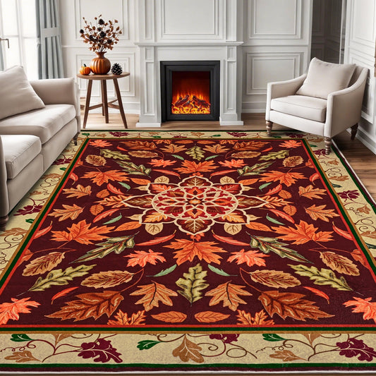 Bleum Cade 5'x7' Fall Area Rugs for Living Room,Boho Floral Rug Ultra Soft Washable Rugs for Bedroom, Maple Leaf Anti Slip Durable Carpet Home Decor for Dining Room