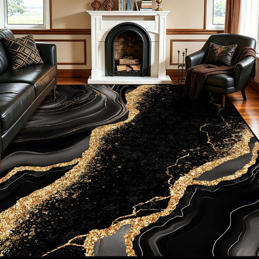 Bleum Cade 5'x7' Area Rugs for Living Room, Black Gold Marble Swirl Abstract Rug Ultra Soft Washable Rugs for Bedroom, Anti Slip Durable Carpet for Dining Room