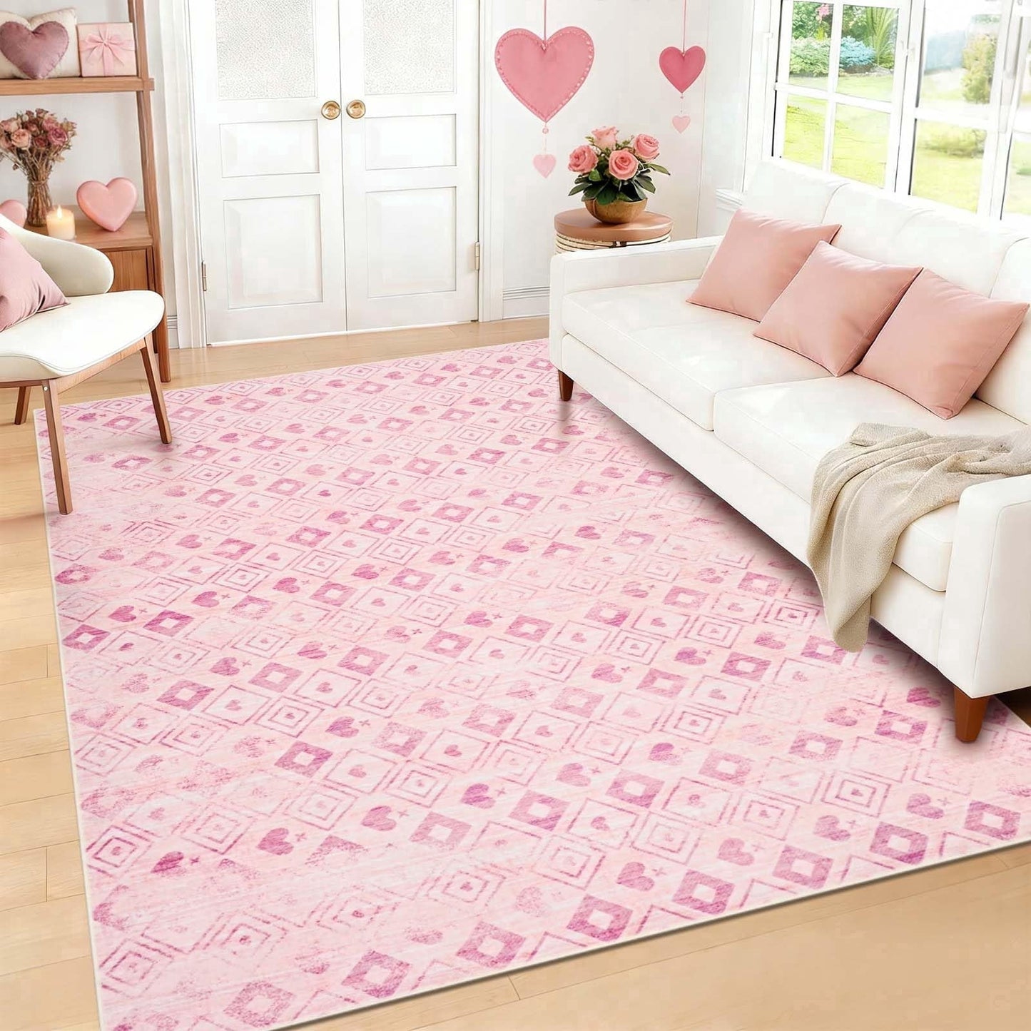 Bleum Cade Valentine's Day 2'x3' Area Rug Pink Washable Entry Rug, Super Soft Low Pile Non-Slip Outdoor Indoor Door mat for Laundry Entryway Bedroom Bathroom