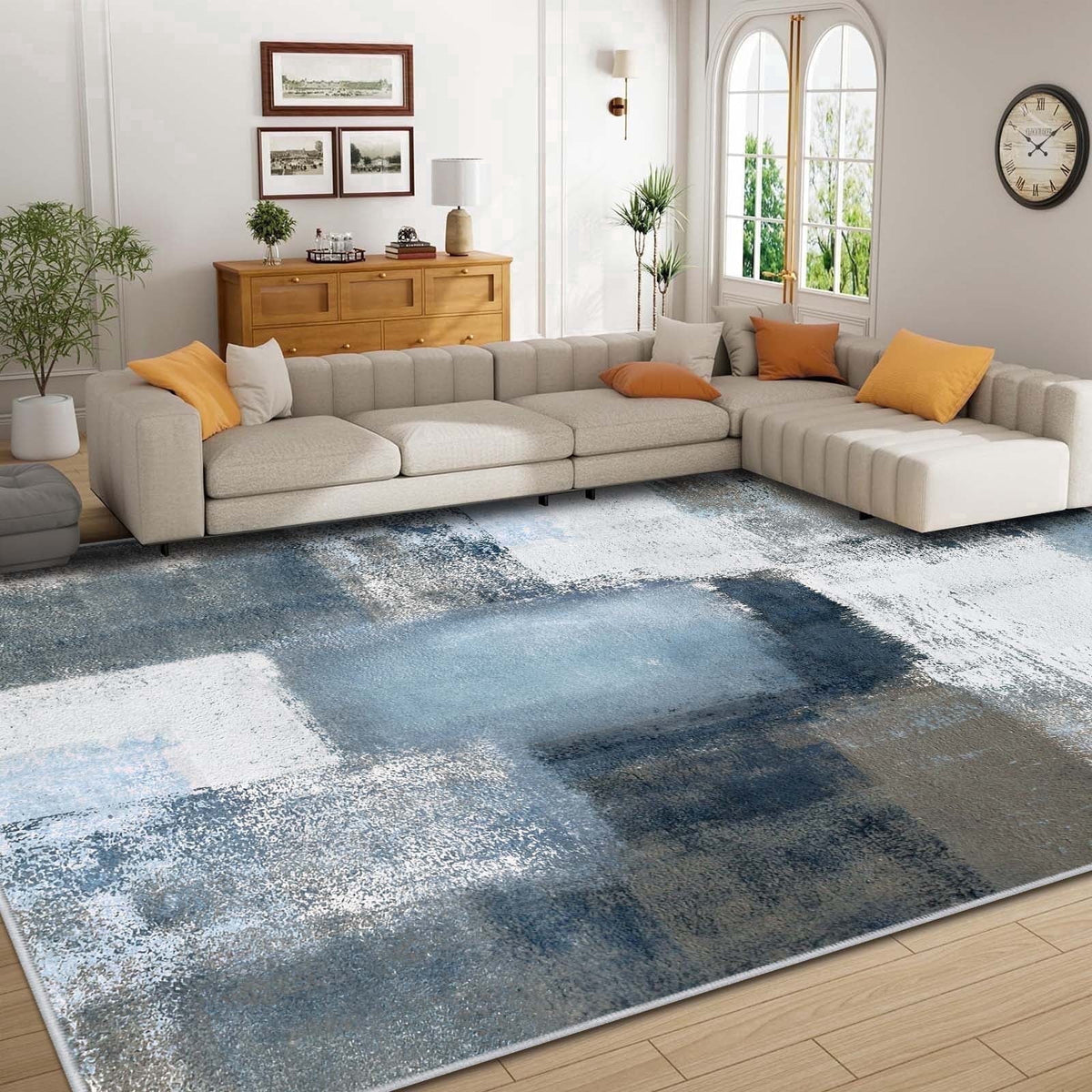 Bleum Cade Modern Abstract Patchwork Indoor Runner Rug for Living Room, 2'x 6' Rug, Throw Carpet for Office Entryway Dining Room,Chocolate