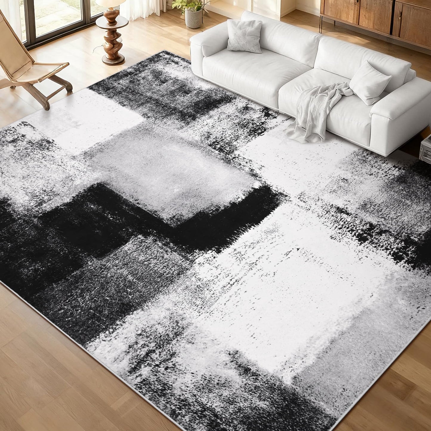 Bleum Cade 8x10 Abstract Area Rugs for Living Room, Patchwork Modern Geometric Rug Non Slip, Washable Soft Bedroom Rug Stain Resistant, Indoor Rugs Low Pile Carpet for Dining Room,Grey