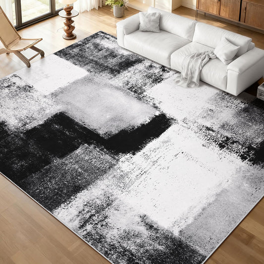 Bleum Cade Modern Abstract Area Rugs 6x9,Large Rugs for Living Room, Machine Washable Rug Indoor Rugs for Bedroom, Non-Slip Low-Pile Soft Carpet for Bedroom, Dining Room Office,Black