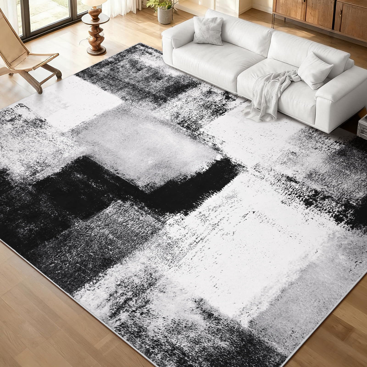 Bleum Cade 6x9 Abstract Area Rugs for Living Room, Modern Washable Rugs Non Slip Dining Room Rug, Soft Low Pile Bedroom Rug, Stain Resistant Indoor Rugs Carpet,Brown