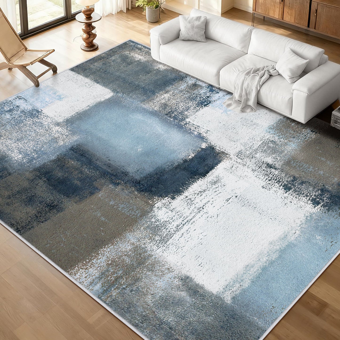 Bleum Cade 6x9 Abstract Area Rugs for Living Room, Modern Geometric Rug Non Slip, Patchwork Washable Soft Bedroom Rug Stain Resistant, Indoor Rugs Low Pile Carpet,Blue