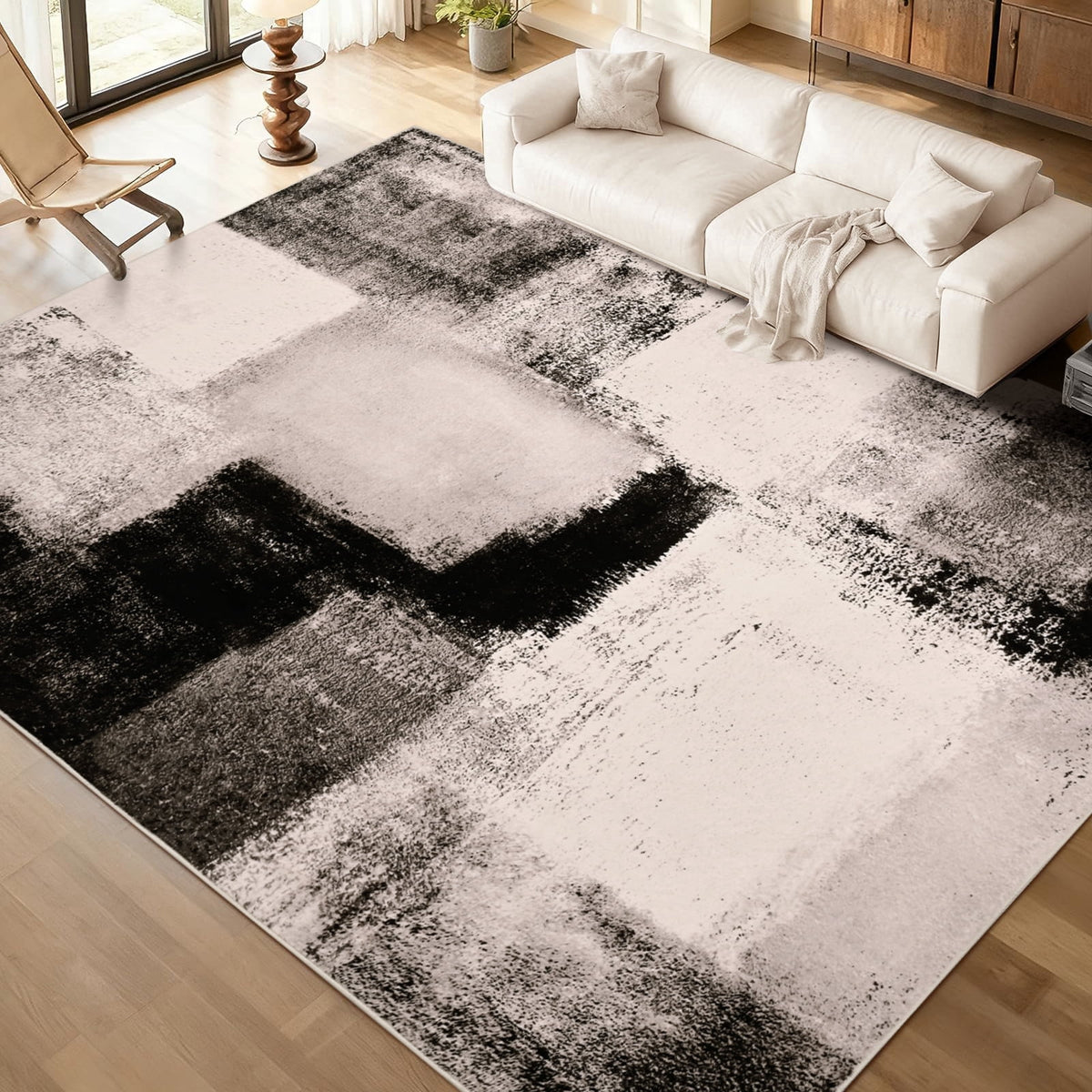 Bleum Cade 6x9 Abstract Area Rugs for Living Room, Modern Washable Rugs Non Slip Dining Room Rug, Soft Low Pile Bedroom Rug, Stain Resistant Indoor Rugs Carpet,Brown