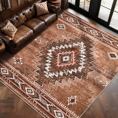 Bleum Cade Rugs for Living Room 5x7 Area Rug, Moroccan Washable Rugs for Bedroom, Non-Slip Boho Indoor Rug, Soft Low Pile Stain Resistant Geometric Floor Large Carpet Home Decor,Blue