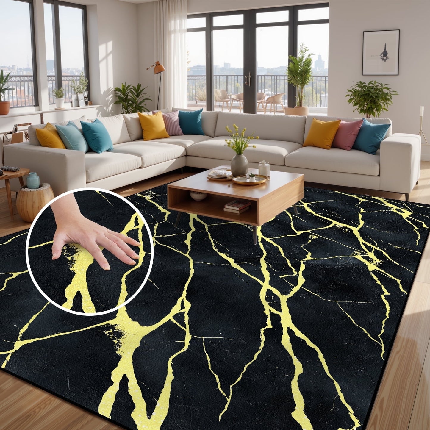 Bleum Cade 5'x7' Area Rugs for Living Room, Marble Swirl Abstract Rug Ultra Soft Washable Rugs for Bedroom, Anti Slip Durable Carpet Home Decor for Dining Room,Black Gold