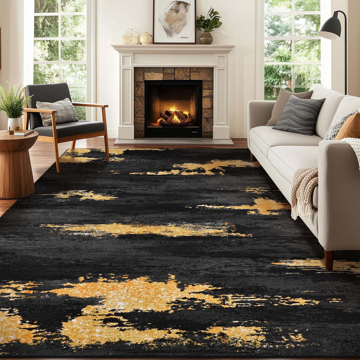 Bleum Cade 8'x10' Area Rugs for Living Room, Washable Rugs Modern Rugs for Bedroom Dinning Room,Abstract Rug Ultra Soft Non Slip Durable Large Carpet Home Decor, Black Gold