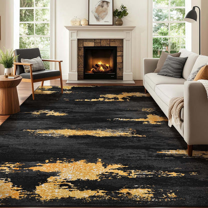 Bleum Cade 8'x10' Area Rugs for Living Room, Washable Rugs Modern Rugs for Bedroom Dinning Room,Abstract Rug Ultra Soft Non Slip Durable Large Carpet Home Decor, Black Gold