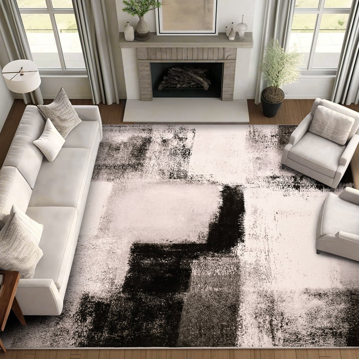 Bleum Cade 8x10 Large Area Rugs for Living Room, Modern Abstract Washable Rugs Non Slip, Bedroom Rug Soft Stain Resistant, Indoor Rugs Low Pile Carpet for Dining Room,Brown