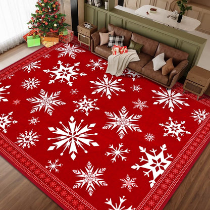 Bleum Cade Christmas Rug for Living Room 8x10 Area Rugs, Snowflake Washable Rugs for Bedroom Dinning Room,Red Soft Low Pile Rug,Non Slip Durable Large Carpet for Christmas Decorations