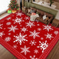 Bleum Cade Christmas Rug for Living Room 8x10 Area Rugs, Snowflake Washable Rugs for Bedroom Dinning Room,Red Soft Low Pile Rug,Non Slip Durable Large Carpet for Christmas Decorations