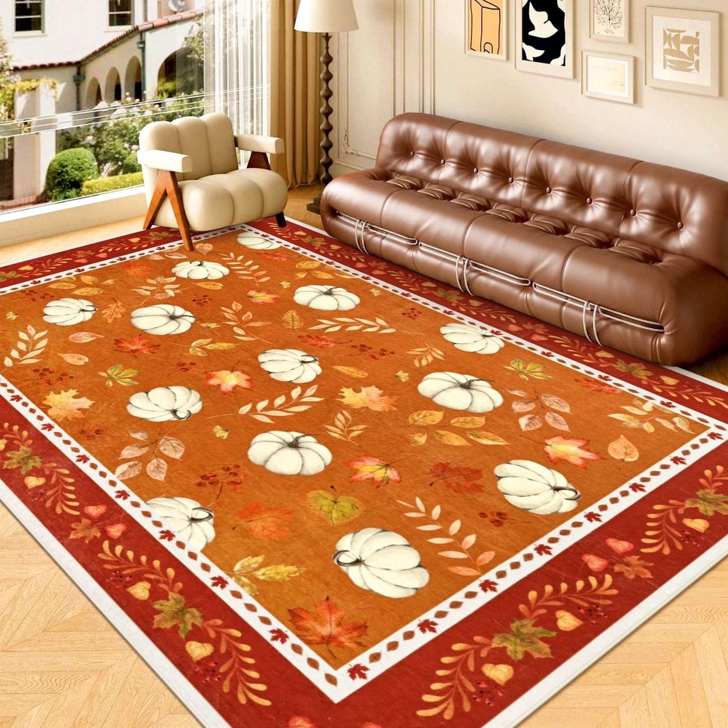 Bleum Cade 5'x7' Fall Area Rugs for Living Room,Pumpkins Rug Ultra Soft Washable Rugs for Bedroom, Anti Slip Durable Carpet Home Decor for Dining Room