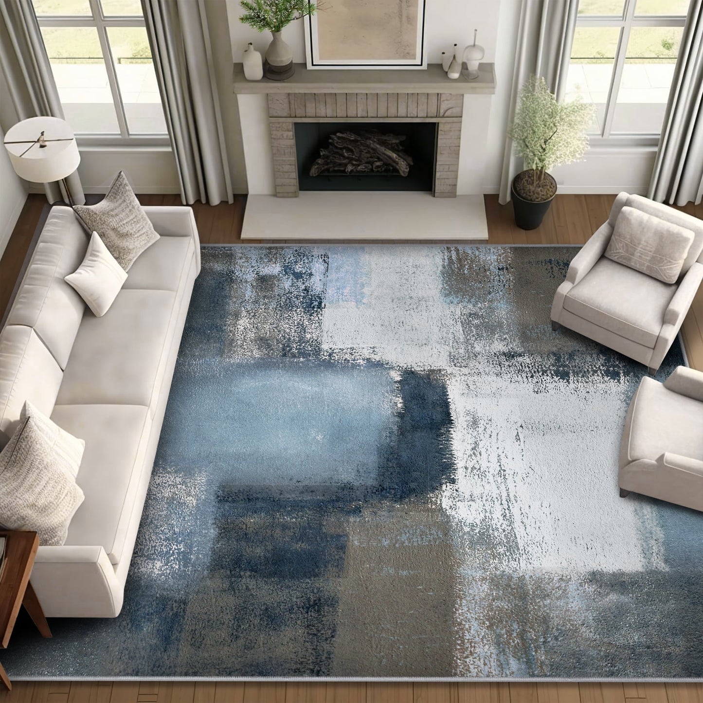 Bleum Cade 8x10 Area Living Room Washable Rug,Large Soft Modern Non Slip Abstract Bedroom Rug,Contemporary Area Rugs for Bathroom,Blue