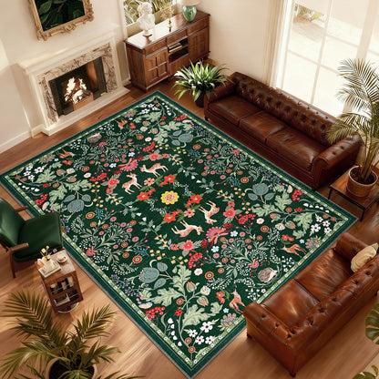 Bleum Cade 8x10 Area Rugs Floral Washable Rugs for Living Room Green Rug Non Slip Soft Low Pile Faux Wool Botanical Throw Rug for Bedroom, Dining Room, Office, Home Decor